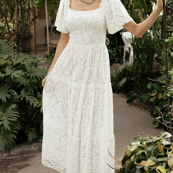 Baltic Born Dresses & Skirts - Baltic Born Aspen Smocked Lace Maxi Dress | Off White Size Large